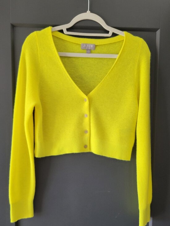 J. Crew Sweaters - J. Crew Cashmere Yellow Cropped Cardigan Size M